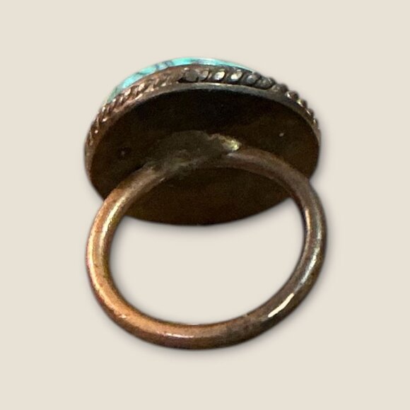 Vintage Turquoise & Copper Ring Size 4 Round Stone Design - Picture 2 of 7